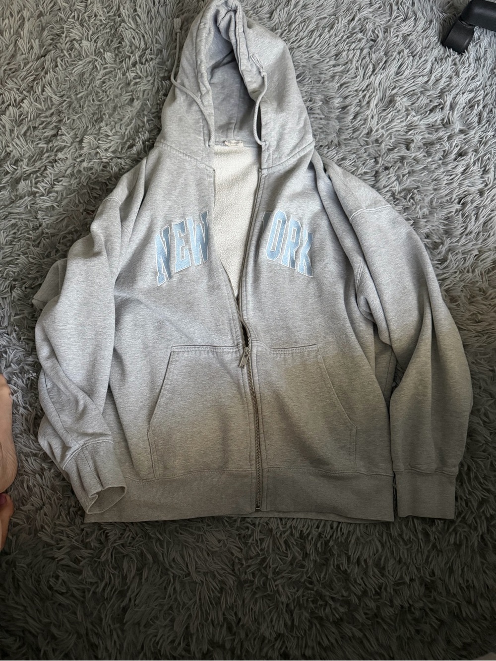 Brandy Melville/John Gault Gray 'New York' Zip-Up Hoodie Sweater